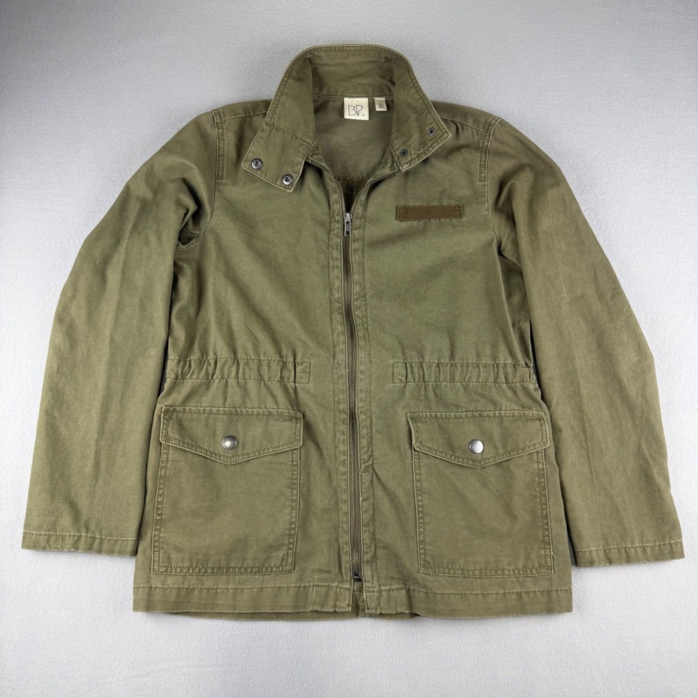 Y2k BP. Olive Green Utility Field Jacket Small Full Zip Drawstring Waist Cotton